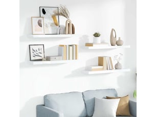 Lot de 4 étagères flottantes, étagères murales blanc brillant 90x23,5x3,8cm mdf cf42272