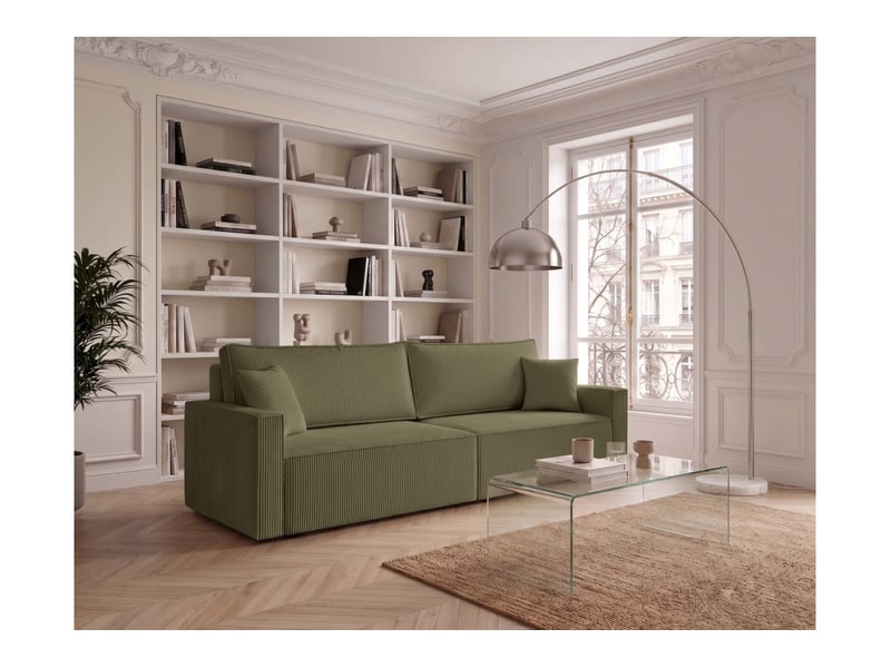  Farah - canapé droit 3 places convertible accoudoirs slim en velours cotelé  - Conforama B