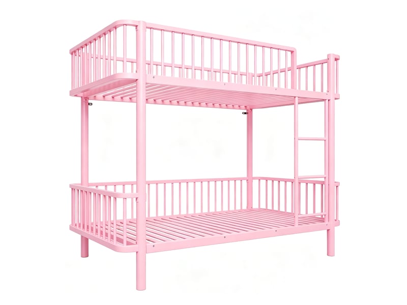 Lit superposé métallique 90x200 cm coins arrondis pieds surélevés barrière de sécurité gain de place noir rose  - Conforama E