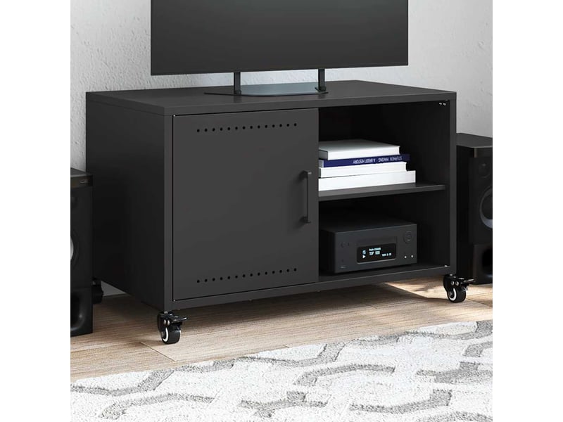  Meuble tv - banc tv - meuble de rangement noir 68x39x43,5 cm acier  - Conforama B