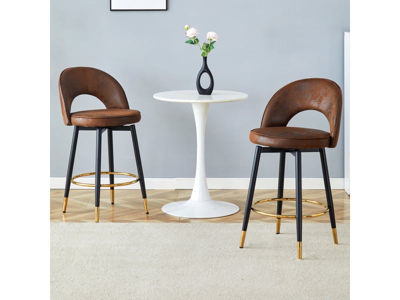  Lot de 2 tabourets de bar 44x47.4x92cm – pivotants à 360° avec dossier ajouré et repose-pieds – similicuir pu - marron  - Conforama D