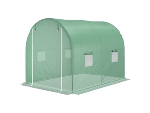 Serre de jardin tunnel surface sol 6 m² 3l x 2l x 2,10h m châssis tubulaire renforcé porte zippée 4 fenêtres enroulables vert