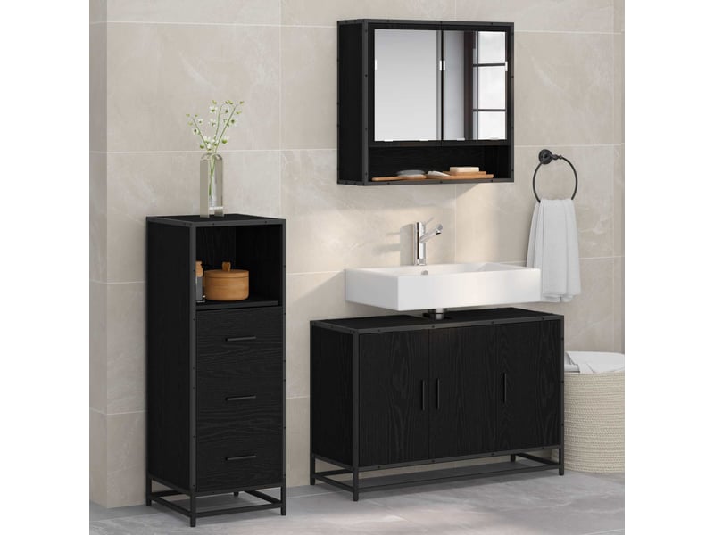  Ensemble de mobilier de salle de bain 3 pièces chêne noir cf64458  - Conforama B