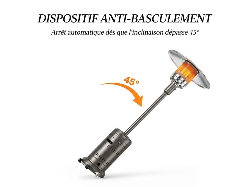  Parasol chauffant gaz extérieur 11 kw – chauffage de terrasse radiant au propane avec allumage piézo, sécurité anti-basculement et roulettes – pour jardin et terrasse – noir  - Conforama B