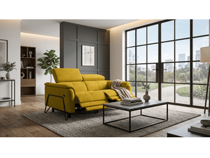 Canapé 2 places roden, 2x relax, tissu velours jaune foncé