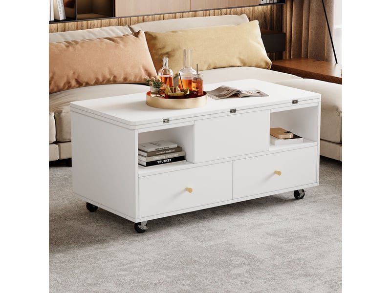 Table basse relevable rectangulaire blanc - 50x100 cm mdf table basse blanc - Conforama D