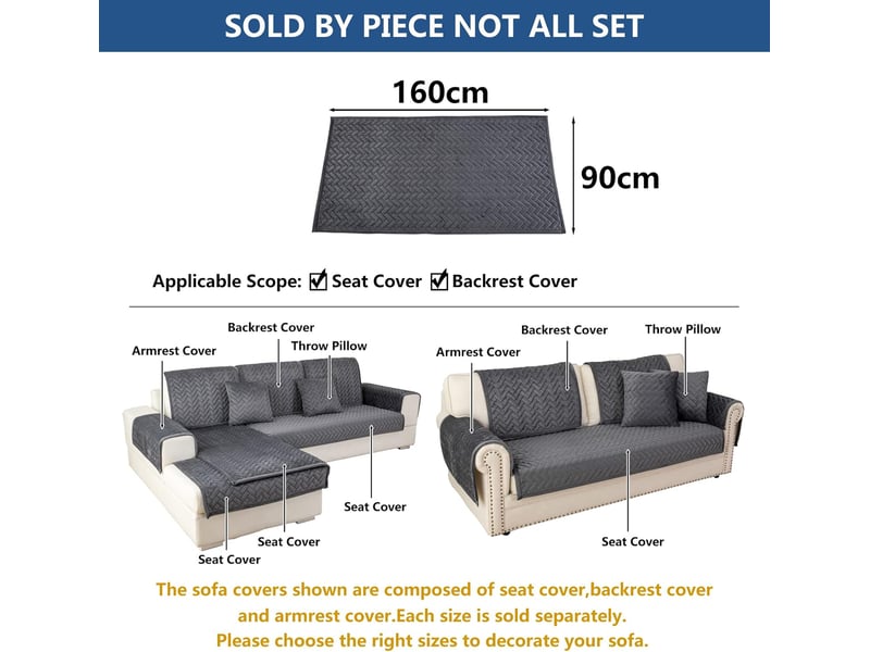  Housse de canapé 3 places avec accoudoirs – gris foncé, 90x160 cm, 1 pièce  - Conforama C