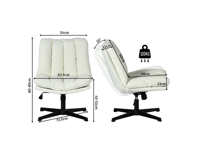 Fauteuil salon pivotant sur 360°, réglable en hauteur, sans accoudoirs, en tissu chenille, beige - Conforama C