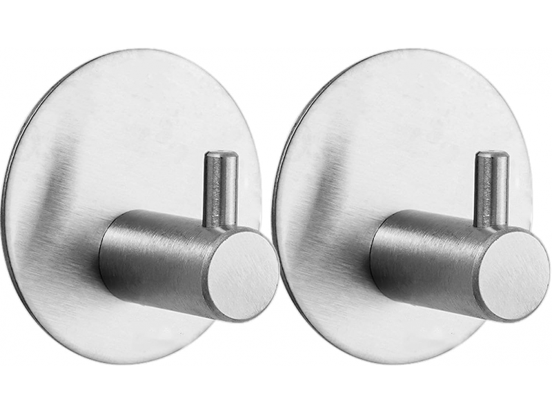  2 crochets muraux adhésifs, crochets porte-serviettes ronds en acier inoxydable 304 pour salle de bain et cuisine (argent)  - Conforama A