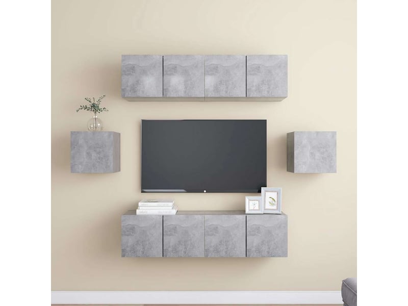  Ensemble de meubles tv 6 pcs gris béton bois d'ingénierie shl47936  - Conforama B