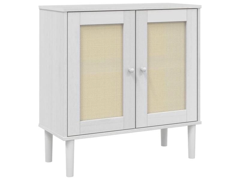 Buffet - bahut - meuble de rangement senja aspect rotin blanc 80x35x80 cm bois massif de pin - Conforama A