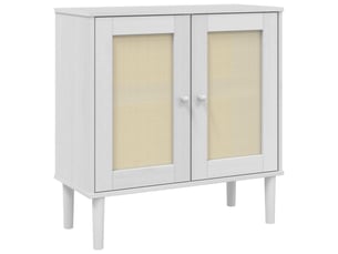 Buffet - bahut - meuble de rangement senja aspect rotin blanc 80x35x80 cm bois massif de pin