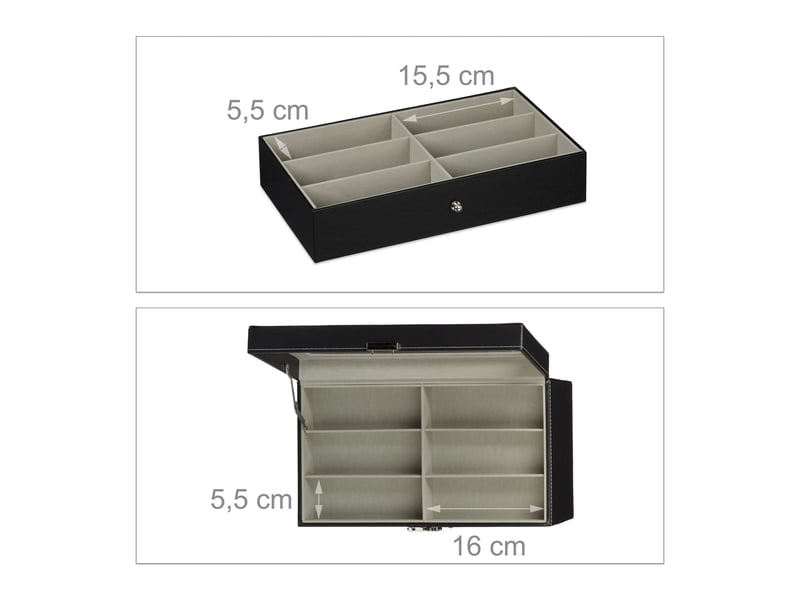 Boîte de rangement à lunettes design élégant et pratique pour 18 paires 22,5 x 33,5 x 19 cm en cuir artificiel noir 13_0008647  - Conforama C