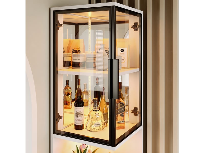  Vitrine led 205 cm avec portes vitrées fond miroir niche ouverte blanc Bliss Lite - Conforama E
