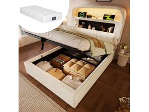 Lit coffre 90x200 cm OKWISH coloris beige