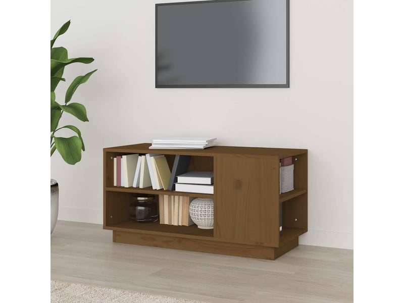  Meuble tv - banc tv - meuble de rangement marron miel 80x35x40,5 cm bois de pin massif  - Conforama B