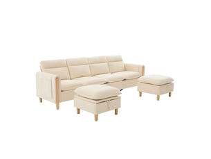 Canapé modulable 4 places en u modenvie avec 2 poufs coffres, tissu chenille beige, 261 x 77 x 86 cm