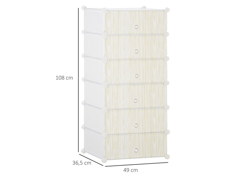 Armoire à chaussures modulable, meuble de rangement avec 6 cubes empilable en plastique, 49 x 36,5 x 108 cm blanc - Conforama E