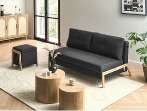 Canapé droit fixe <strong>BELIANI</strong> <strong></strong> 3 places Tissu noir avec coffre de rangement