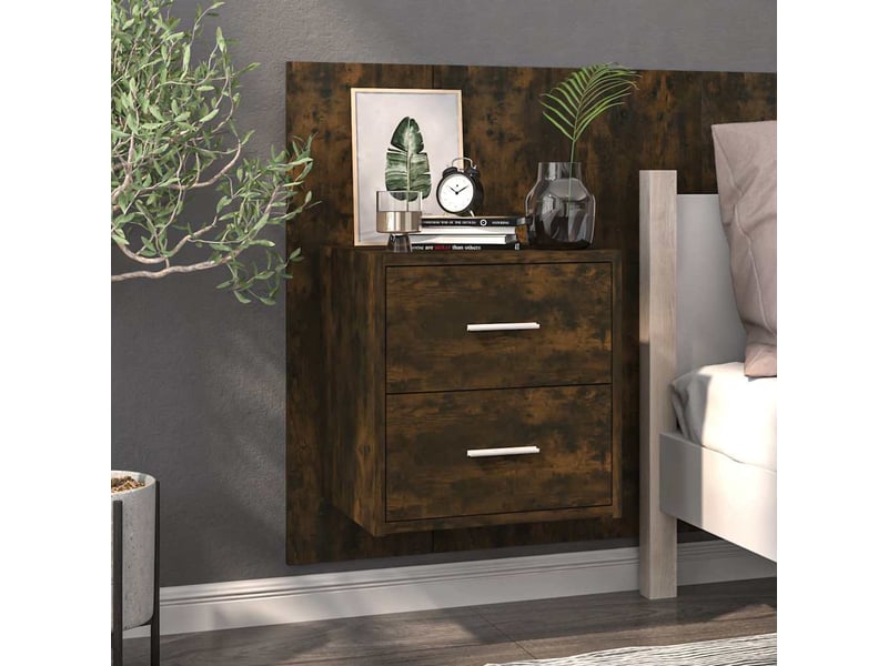  Lot de 2 tables de chevet - cabinet de chevet - table de nuit murales chêne fumé  - Conforama B