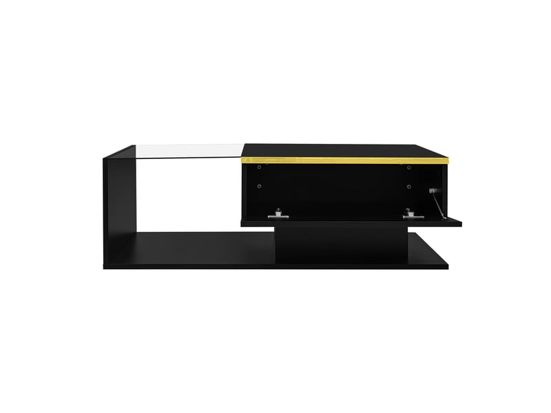  Table basse de 100 cm de long, noir brillant. Tables d'appoint et tables basses en verre avec éclairage led.  - Conforama E