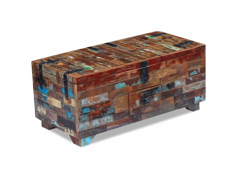  Coffre table basse - table de salon - table à thé bois de récupération massif 80x40x35 cm  - Conforama E