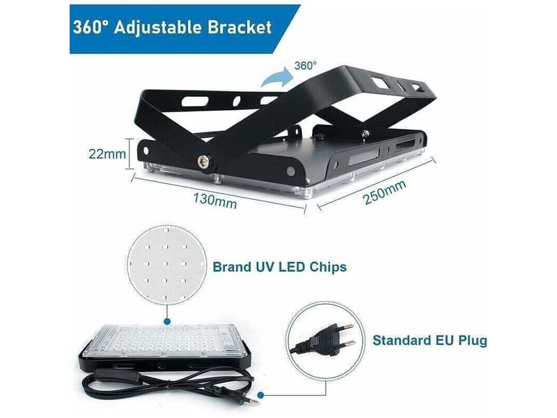  Projecteur led uv 100w lumière noire ip65, pour aquarium, peinture fluorescente, néon, bar, fête - lot de 2  - Conforama C