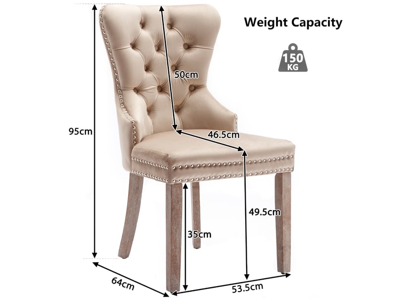  Lot de 2 chaises de salle à manger en velours beige – design capitonné avec anneau, clous décoratifs et pieds réglables effet usé  - Conforama B