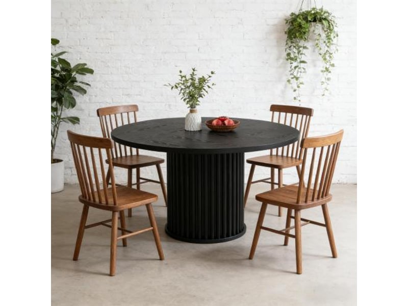  Table de salle à manger ronde 6 personnes avec base centrale en métal pour cuisine et salon 120 × 120 × 76,5 cm  - Conforama E