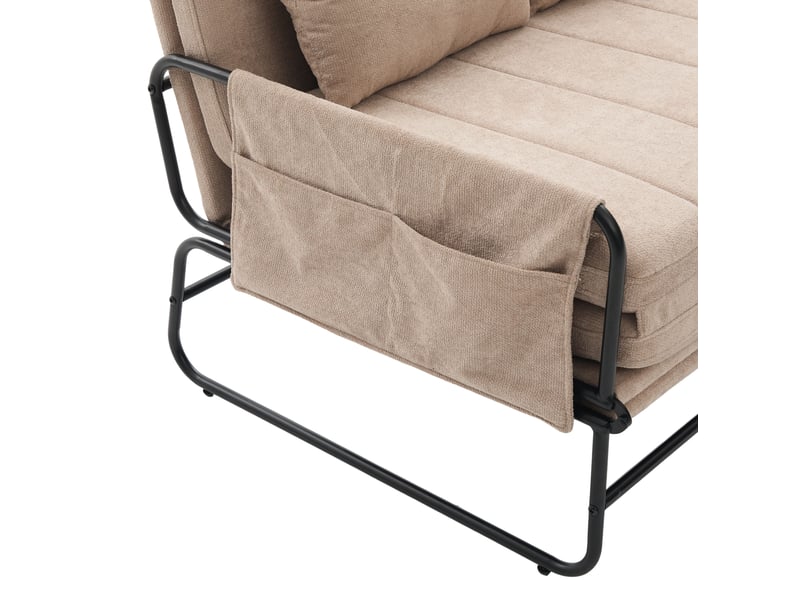 Canapé convertible 2 places avec poches latérales et coussin lombaire en chenille kaki, 104 × 85 × 92 cm - Conforama E