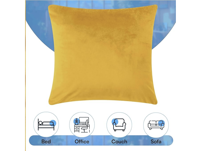  Lot de 2 housses de coussin en velours - housses de coussin carrées décoratives pour chambre à coucher, canapé, salon, voiture avec fermeture éclair, 45 x 45 cm, jaune  - Conforama E