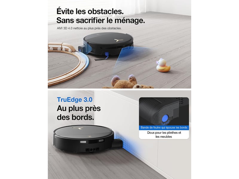 ECOVACS DEEBOT T90S Pro Omni Robot Aspirateur Laveur, 40000Pa, OZMO Roller 3.0, Anti-Enchevêtrement 40000Pa, OZMO Roller 3.0, YIKO - Conforama W