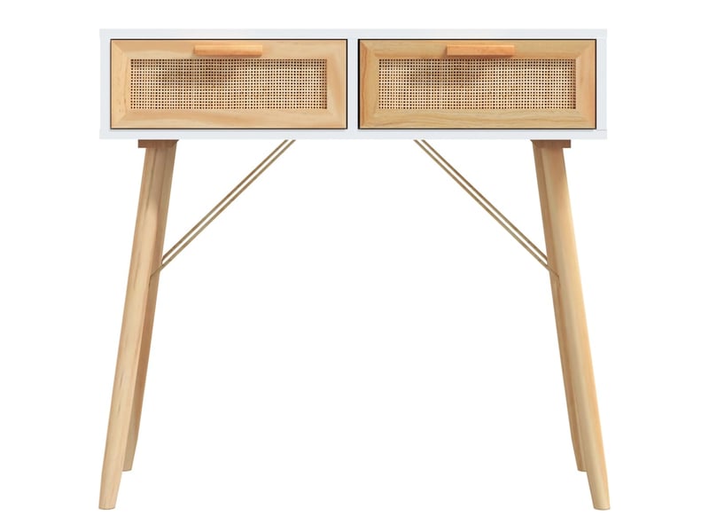  Console meuble, table console blanc 80x30x75 cm bois massif pin rotin naturel  - Conforama D
