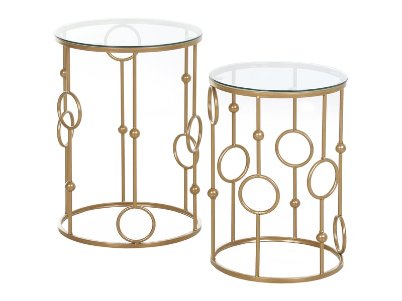  Tables gigognes lot de 2 tables basses rondes design style art déco ø 41 et ø 36 cm métal doré verre trempé 5 mm  - Conforama B