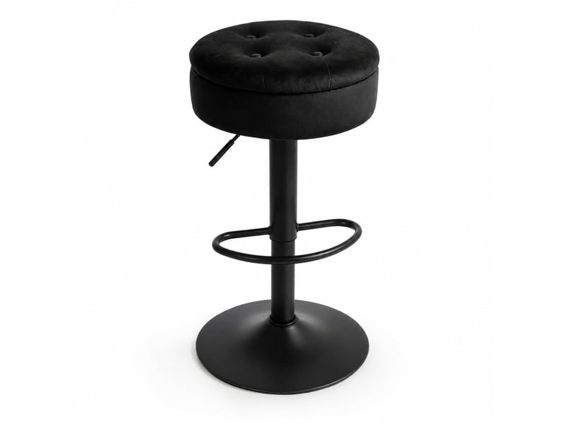  Tabouret de bar pivotant réglable avec rangement - lpospi - assise rembourrée, repose-pieds, métal et velours noir  - Conforama A