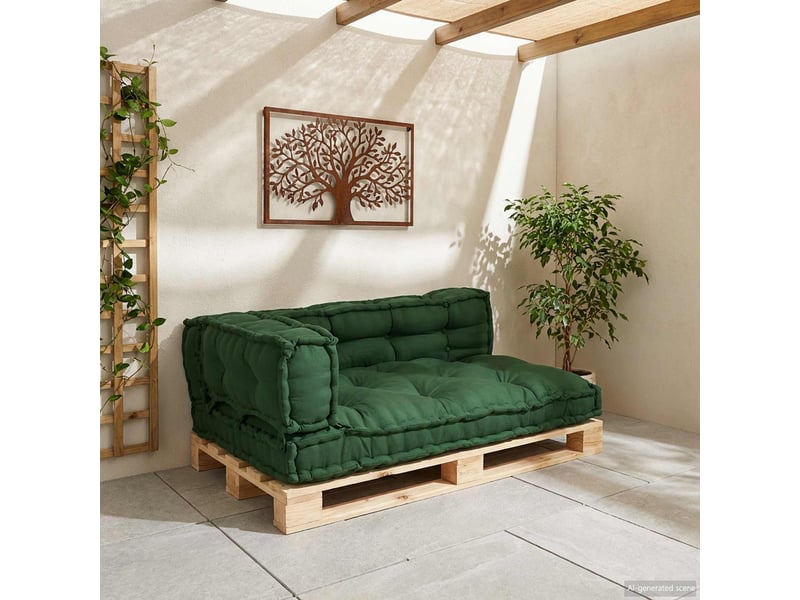  Coussin de canapé sur palette, coussin de chaise 3 pc tissu vert 120 x 80 x 38 cm cf54213  - Conforama C