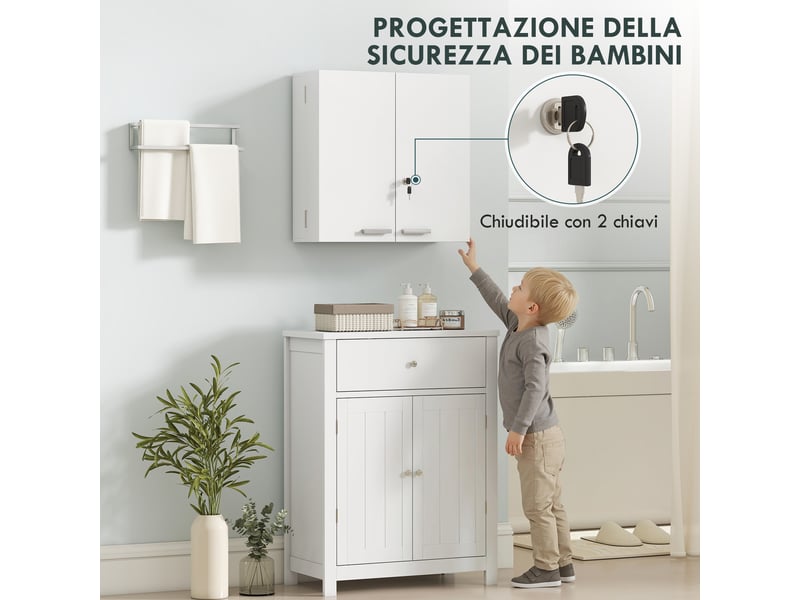  Armoire à pharmacie murale verrouillable, 3 étagères et 8 porte-flacons, 53 x 20 x 53 cm  - Conforama W