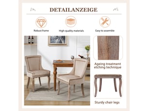 Chaise de salle à manger luxueuse, 2 pcs, velours, rembourrée avec garniture cloutée, pieds en bois, beige