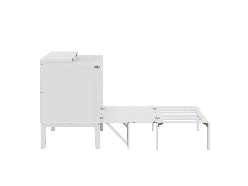  Lit enfant 90 x 200 cm, lit 1 personne avec sommier a lattes, lit rabattable mural, lit escamotable avec sommier a lattes, blanc  - Conforama B