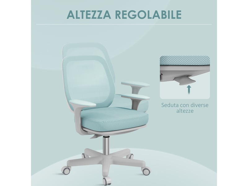 Chaise de bureau ergonomique réglable en hauteur, dossier respirant, 55 x 48 x 82,5-94,5 cm, vert  - Conforama R