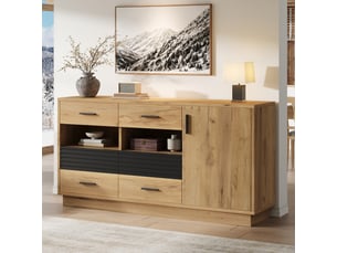 Buffet 1 porte(s) 6 tiroir(s) <strong></strong> <strong>Seren Glow</strong> - 140 cm coloris naturel