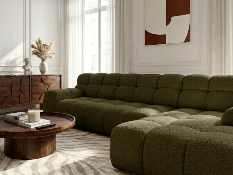  Bobochic canapé d'angle convertible avance-recule électrique andre tissu texturé vert  angle droit ANDRE - Conforama C