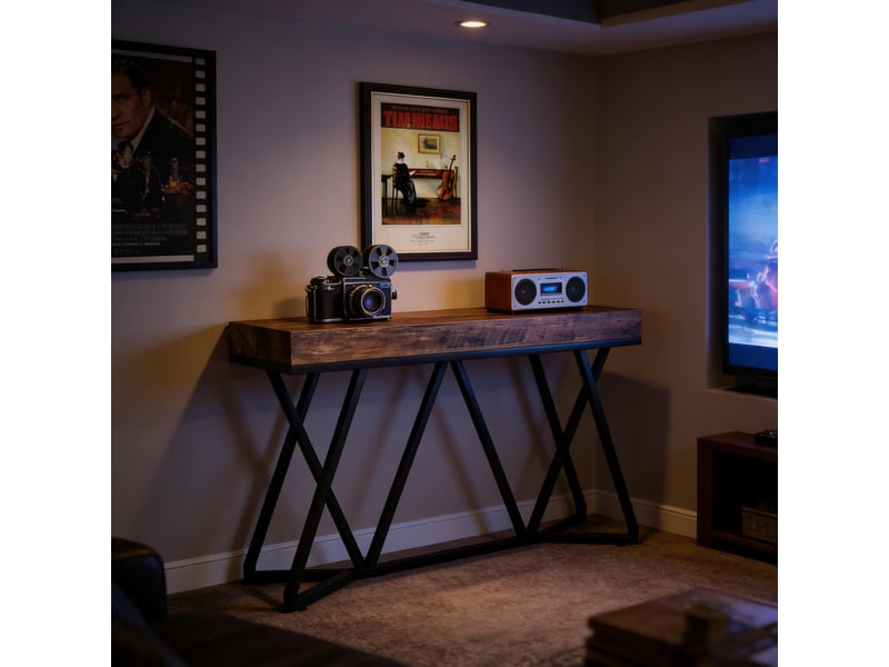  Table console d'entrée en mdf et métal marron rustique et noir 140x30x90 cm  - Conforama B