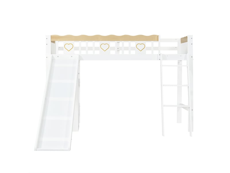 Lit mezzanine enfant 90x200 cm – blanc et naturel – toboggan, armoire et rangement – sans matelas - Conforama D