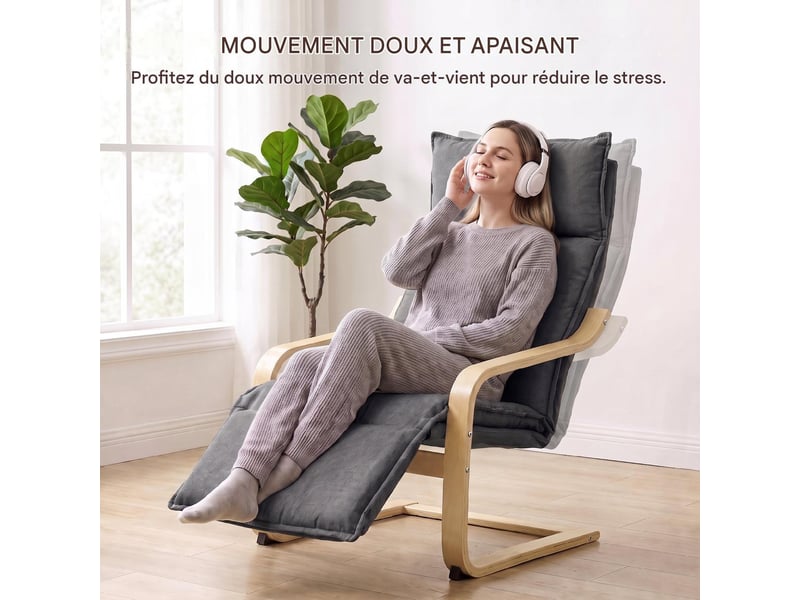 Fauteuil relax avec repose-pieds aspect lin gris foncé 67 x 90 x 105 cm  - Conforama D