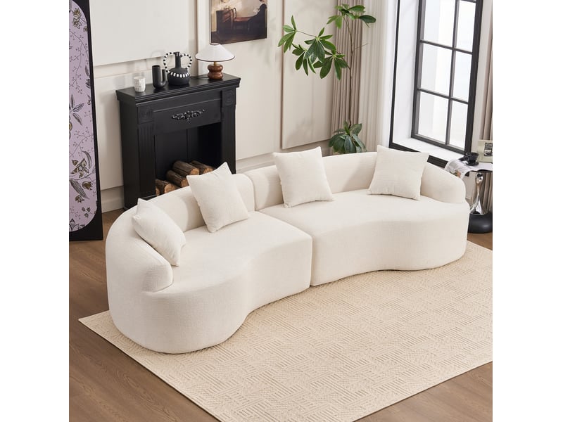  Canapé modulable incurvé 4 places en chenille blanc  - Conforama B