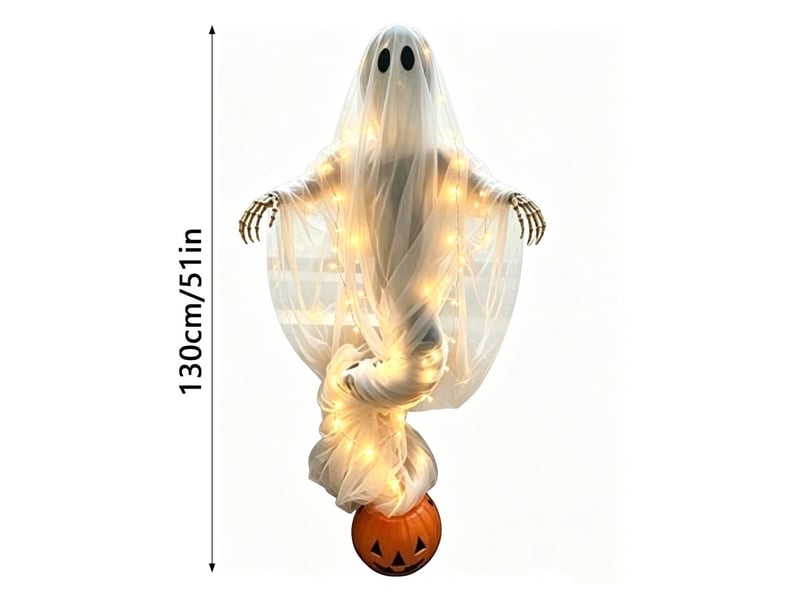 Lampe halloween squelette fantôme avec citrouille, led, décoration extérieure pour jardin et terrasse - Conforama D