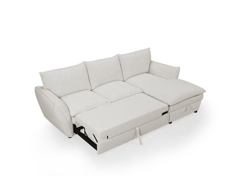  Canapé d'angle convertible avec coffre en tissu beige capucine - angle droit SF772-2M-BEI - Conforama E