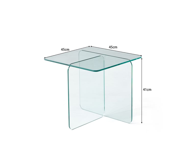 Table d'appoint en verre trempé transparente, forme incurvée, pour salon, bureau ou terrasse, 45 × 45 × 51 cm - Conforama E