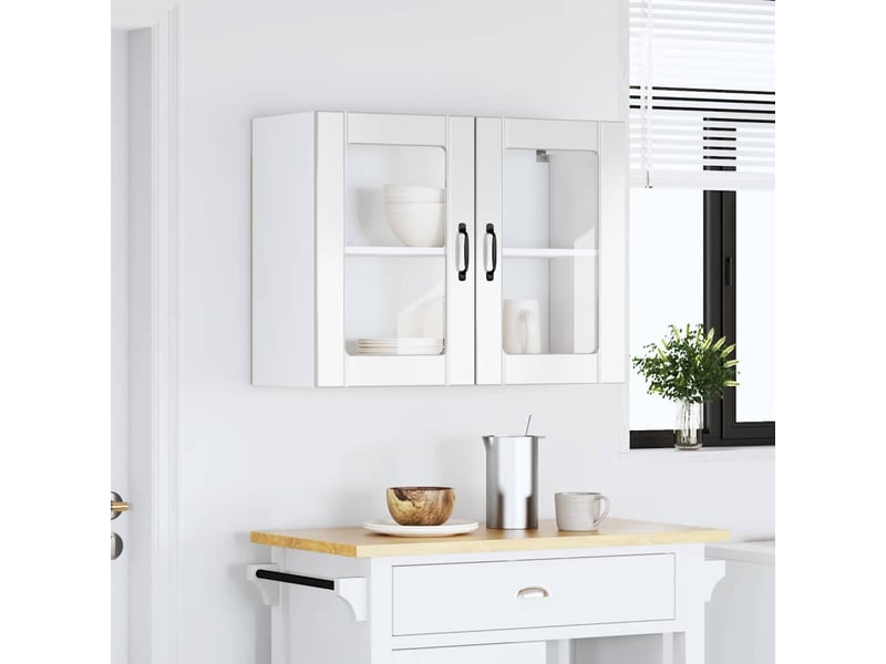  Armoire murale de cuisine avec porte vitrée bois d'ingénierie blanc brillant shl2095  - Conforama C